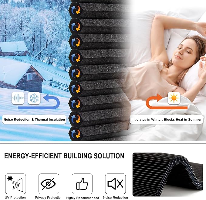 Tonature No Drill Cellular Shades for Indoor Windows, Thermal Insulating & Noise Reducing Honeycomb Blinds, Free Stop Cordless Blackout Shades, Black, 31" W x 64" H