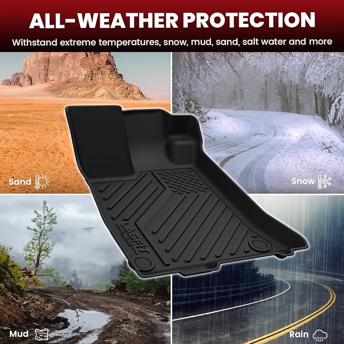 LASFIT Floor Mats for Acura TLX 2021-2025 Sedan, Floor Liners with Raised Edges Custom Fit Full Coverage TPE All Weather Front & Rear Row Car Mat Set, Black