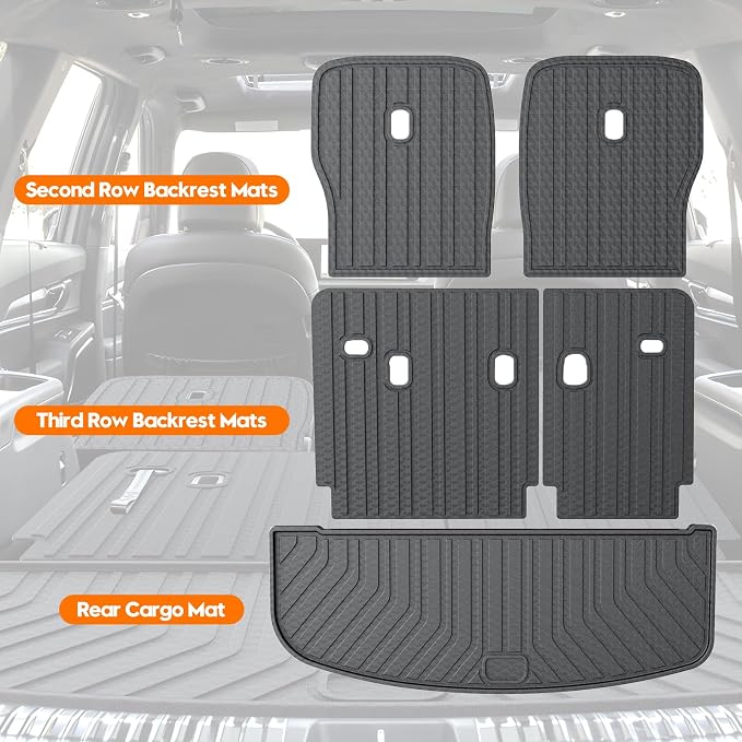 KUST Cargo Mat for 2020-2025 Kia Telluride 7 Seats, Rubber Rear Trunk Liner with 2nd/3rd Row Backrest Kick Mat for Telluride Accessories High Edge Cover All Weather Protection