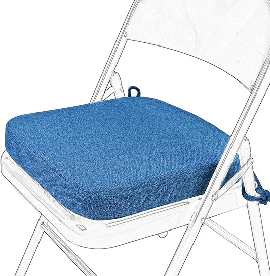 SINOSSO Memory Foam Chair Cushion for Folding Chair 1 Pcs, Thickened 2" Square Kitchen Chair Pad with Ties, Indoor Non-Slip Dining Chair Seat Cushion (1 Piece, Blue)
