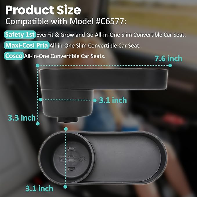 2PCS Child Car Seat Snack Tray with Cup Holder for Safety 1st EverFit & Grow and Go All-in-One Slim Convertible Car Seat, Car Seat Cup Holder Replacement, Dishwasher Safe, Black