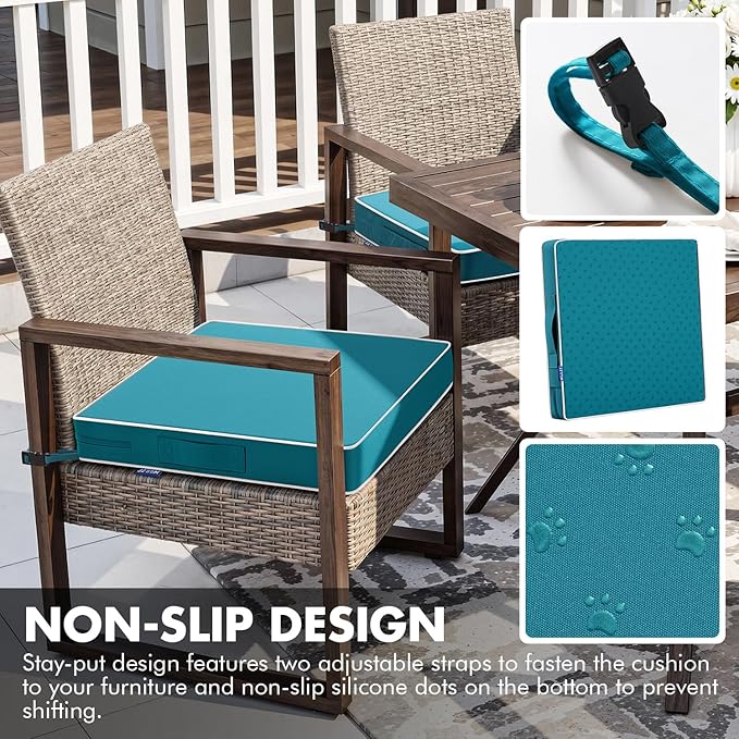 MIULEE Turquoise 18.5 x 16 x 3 Outdoor Chair Cushions Waterproof Patio Chair Cushions with Adjustable Straps Set of 2 for Patio Furniture 3-Year Color Fastness Garden Sofa Couch