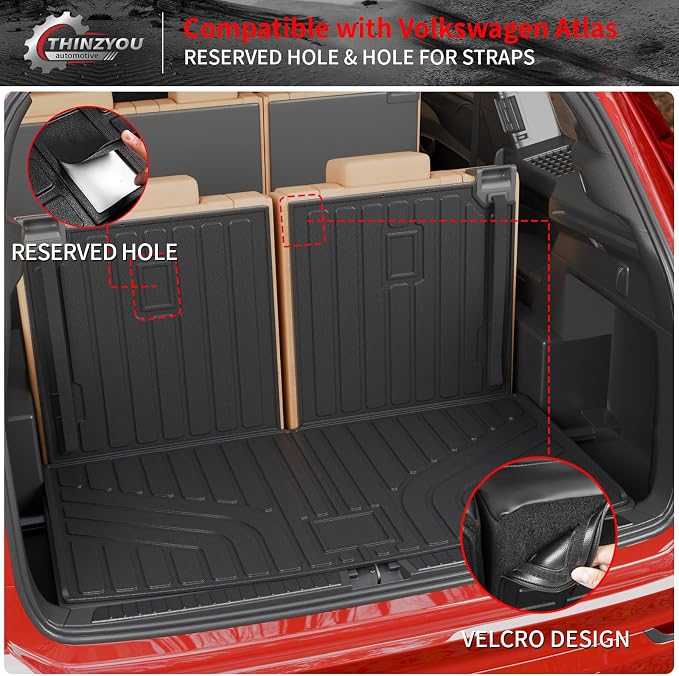 Cargo Mat Compatible with 2018-2025 2026 Volkswagen Atlas Trunk Mat Trunk Liner Cargo Liner (NOT for Cross Sport) Back Seat Cover 2024 VW Atlas Accessories (Trunk Mat with Backrest Mat)
