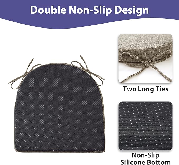 IPYNBAP Chair Cushions for Dining Chairs, Kitchen Chair Cushions, 16'' x 16'' x 2'', Non Slip Indoor Seat Cushions, Chair Pads for Dining Chairs with Ties & Removable Cover, Set of 4, Khaki