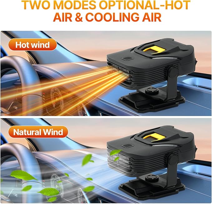 Car Heater,Upgraded 12V Portable Car Heater & Defroster,2-in-1 Fast Heating & Cooling Fan with 360° Swivel Base,Plug-in Auto Car Heaters for Vehicle,SUVs,Trucks & RVs