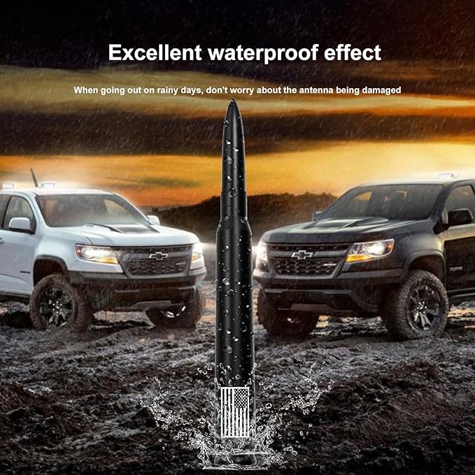 Car Truck Bullet Antenna with Tire Valve Caps American Flag Universal Short Replacement for GMC Sierra Chevy Silverado Dodge Ram 1500 2500 3500 Ford F150 F250 F350 Super Duty Raptor, Matte Black, 7"