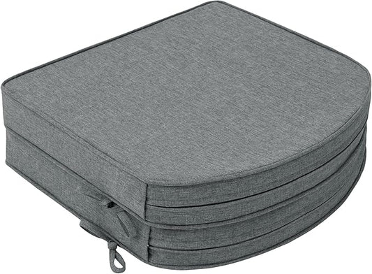 Outdoor Chair Cushions, Fade-Resistant & Water-Resistant, D Shaped Patio Furniture Seat Chair Pads Replacement with Ties, Non-Slip Bottom, Removable Cover, Set of 2, 17 x 16 Inch, Dark Grey