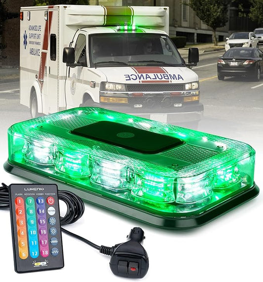 LUMENIX LED Roof Top Strobe Beacon Light Bar Rooftop Security Warning Emergency Flashing Plow Lights for Construction Vehicles Tow Commercial Trucks Postal Cars Snowplow - Green White