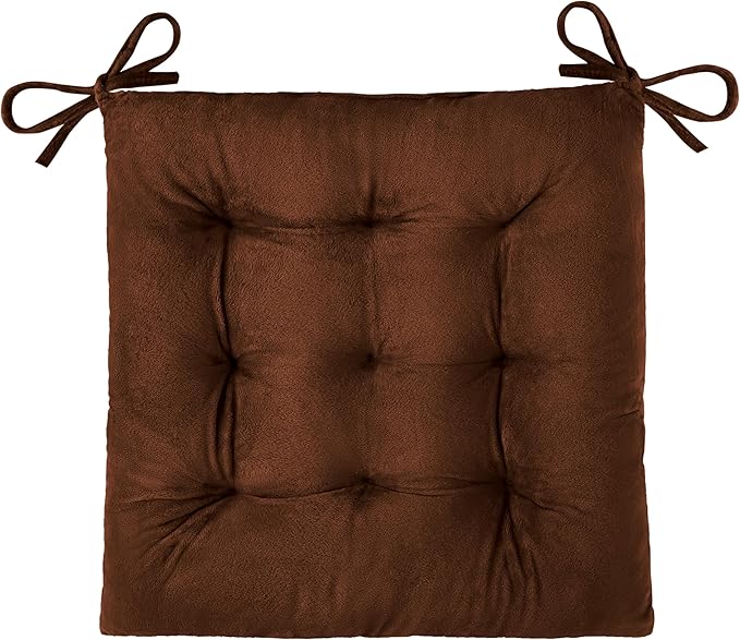 OVOV 1 Pack Chair Cushions for Dining Chairs Soft Seat Cushions for Kitchen Desk Chairs Square Chair Pads with Ties (15.5"x15.5" Coffee)