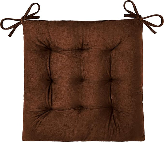 OVOV 1 Pack Chair Cushions for Dining Chairs Soft Seat Cushions for Kitchen Desk Chairs Square Chair Pads with Ties (15.5"x15.5" Coffee)