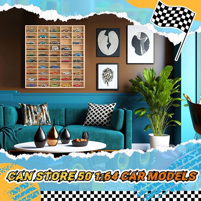Seenelling Hot 1/64 Diecast Wheels Display Case Holds Toy Cars Wooden Wall Mount Car Display Shelf Storage Organizer Case for Toy Collectibles, Wheel, Model, 10 Layers (150 Spaces in Total)