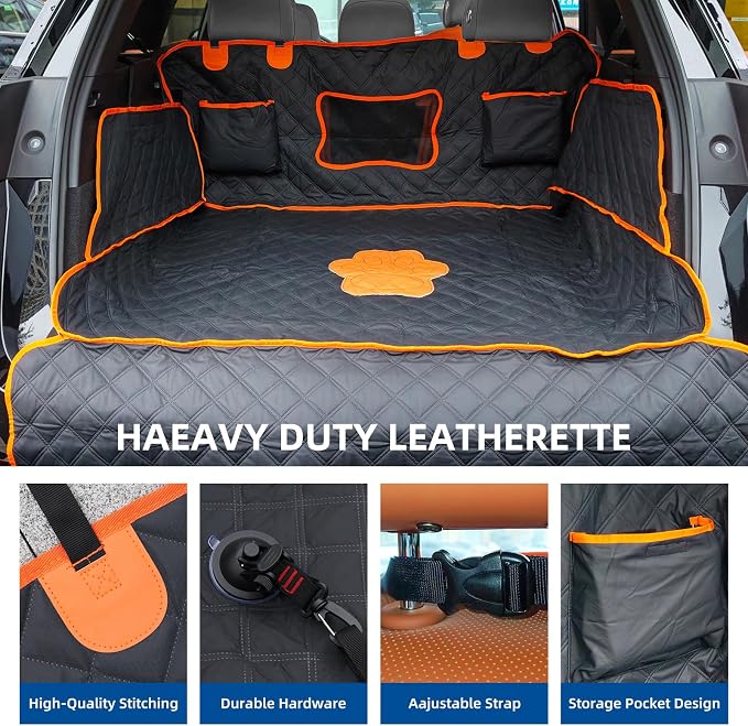 SUV Cargo Liner for Dogs, PU Leather, Dog Paw, XL | 100% Waterproof, Pet Trunk Cargo Cover, Bumper Flap Protector & Side Walls, Fit Most Large or Full-Size SUV