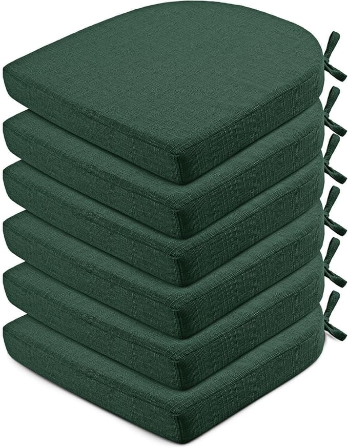 Wellsin Chair Cushions for Dining Chairs 6 Pack - Kitchen Chair Cushions with Ties and Non-Slip Backing - Dining Chair Pads 16"X16"X2", Dark Green