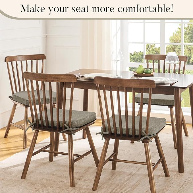 Basic Beyond Chair Cushions for Dining Chairs 6 Pack, Kitchen Chair Cushions with Ties and Non Slip Backing, 16 x 16 inches Chair Pads for Dining Chairs (Khaki)