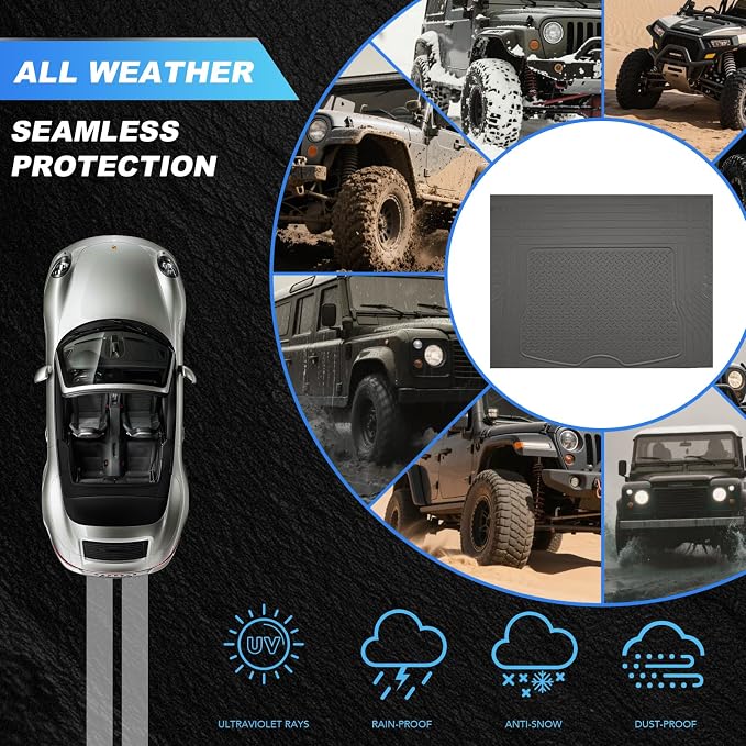 PIC AUTO Heavy Duty Cargo Liner, Trimmable All-Weather Rubber Trunk Mat for Cars, SUVs, Vans & Trucks, Anti-Slip Backing, Durable Protection, Large, Gray
