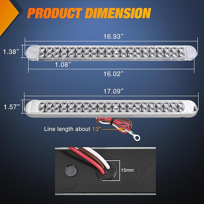 Nilight LED Tail Light 2PCS 17 Inch 40LED White Running Tail Reverse Back Up Lights w/Chrome Bezel Waterproof Surface Mount for 12V Towing Trailer Truck RV Camper Boat