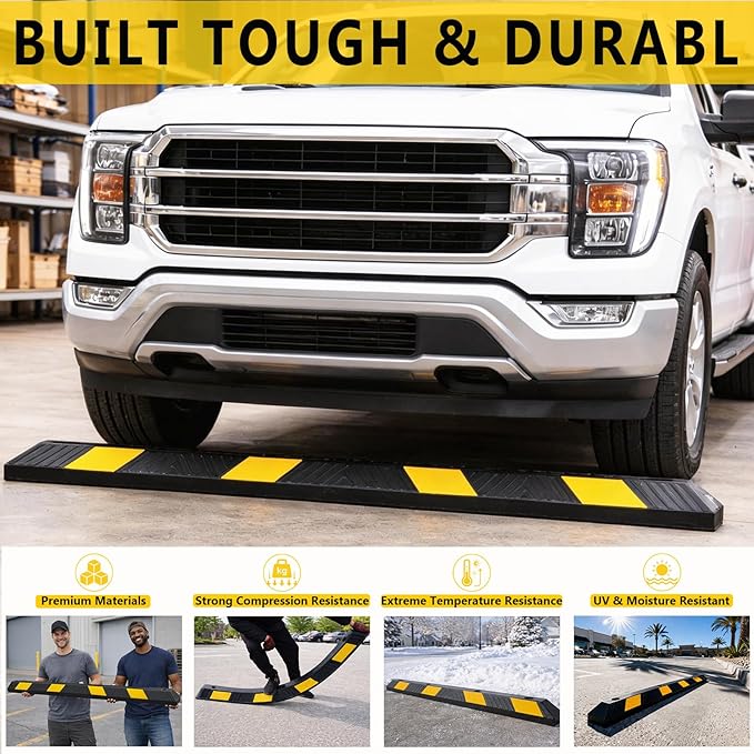 BESEA 2pcs Curb Parking Stoppers for Garage Bumpers Parking car 72" Length 4" High Heavy Duty Rubber Wheel Stopper for Vehicles Truck Driveway Help Your Cars Parking Stop Perfectily(2pack)