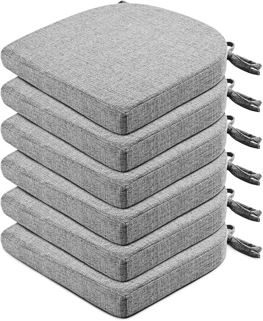 Wellsin Chair Cushions for Dining Chairs 6 Pack - Kitchen Chair Cushions with Ties and Non-Slip Backing - Dining Chair Pads 16"X16"X2", Light Gray