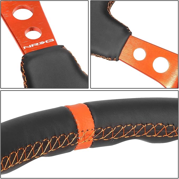NRG Innovations NRG-RST-006OR Reinforced Steering Wheel 350MM Sport Steering Wheel, Black Leather Orange Center Mark with Orange Stitching and Orange Center Spoke