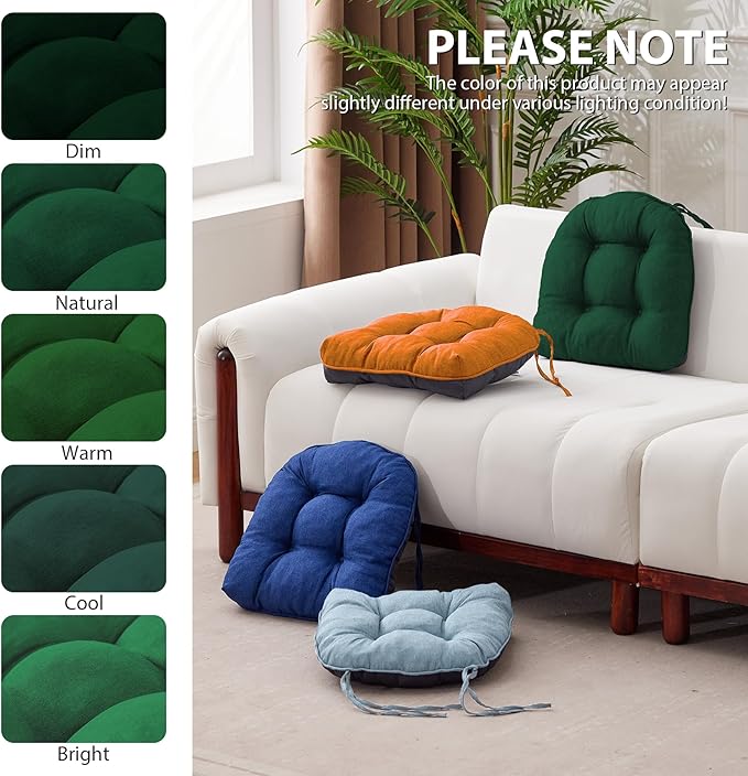 IASEAHK Chair Cushions for Dining Chairs, Seat Cushions for Kitchen Chairs, Indoor Seat Cushions with Ties, Tufted Foam Chair Pads, Non Slip Chair Cushions Set of 4, 15.5" x 15.5" x 4", Dark Green