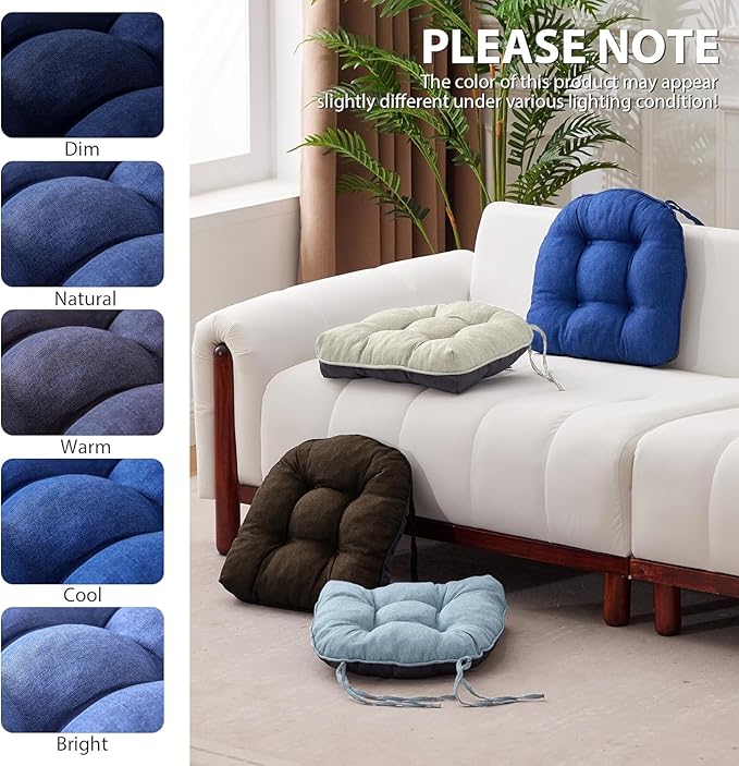 IASEAHK Chair Cushions for Dining Chairs, Seat Cushions for Kitchen Chairs, Indoor Seat Cushions with Ties, Tufted Foam Chair Pads, Non Slip Chair Cushions Set of 2, 15.5" x 15.5" x 4", Navy Blue