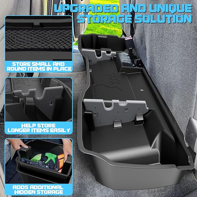 WHALEMOTOR Underseat Storage Compatible with 2014-2018 Chevy Silverado GMC Sierra Double/Extended Cab 1500(Inclu 2019 Ld/Lt)& 2015-2019 2500 3500 HD, Upgraded Rear Under Seat Organizer Cargo Box
