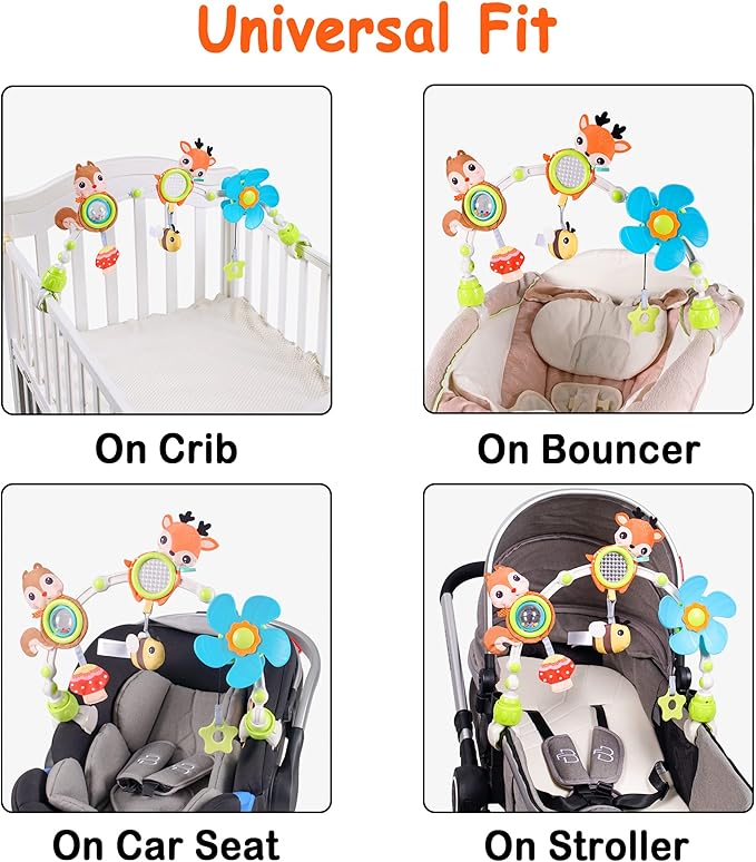 Lynncare Adjustable Arch Bassinet Toys for Infant & Toddlers, Stroller Arch, Baby Crib Toys with Fascinating Hanging for Stimulating Baby’s Senses and Developing Motor Skills