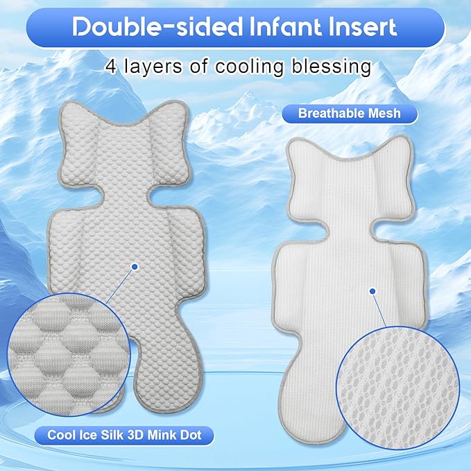 Car Seat Cooling Pad for Baby, Mink Dot Car Seat Cooler Mat for Girls Boys, Stroller Cooling Pad with 3D Breathable Mesh, Multifunctional Infant Carseat Cooling Insert Liner for Summer
