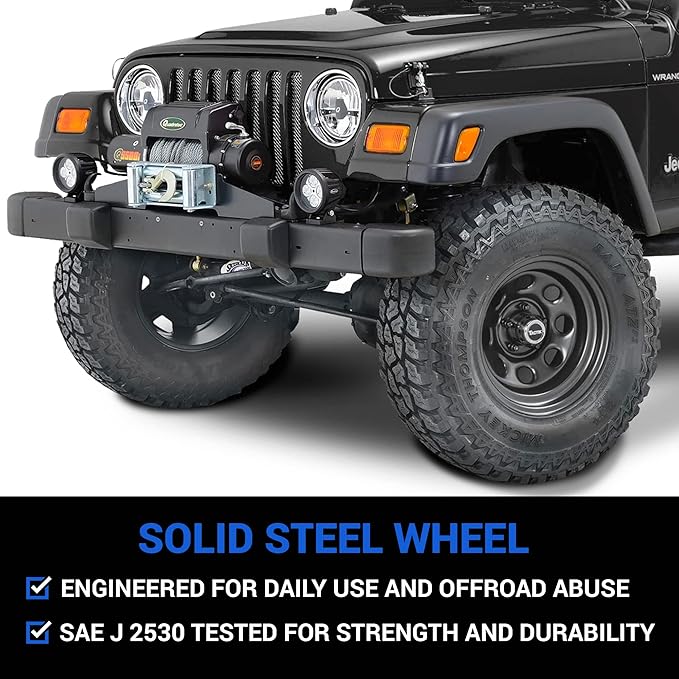 TACTIK Circle 8 Classic 15 Inch Steel Wheel, Black - 15x8, 5x4.5 / 5x114.3 Bolt Pattern (-12.7mm Offset), 4" Backspace - Fits Jeep 1984-2006 Wrangler Wagoneer Comanche Grand Cherokee TJ YJ MJ ZJ XJ LJ