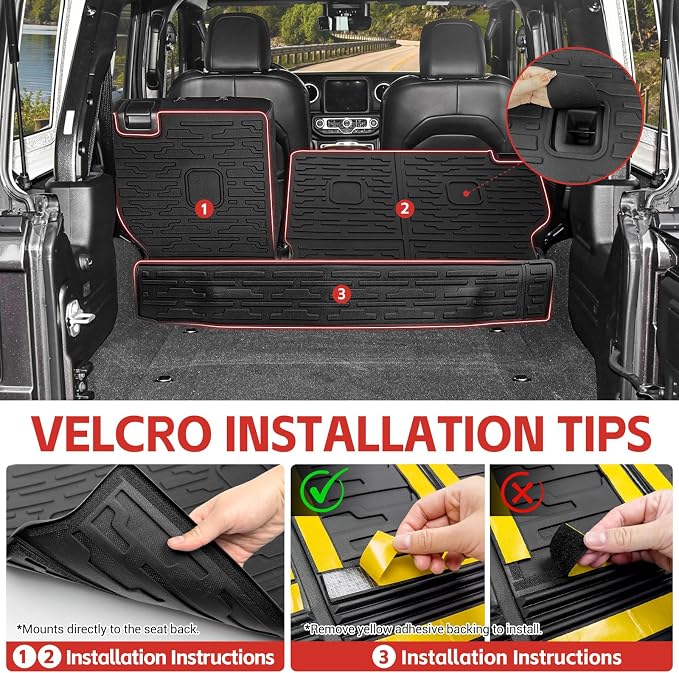 Seat Back Cover Compatible with 2021-2025 Jeep Wrangler JL 4 Door 4XE, All-Weather Protection Cargo Liner Rear Trunk Liner for 2024 Jeep Wrangler JL Accessories
