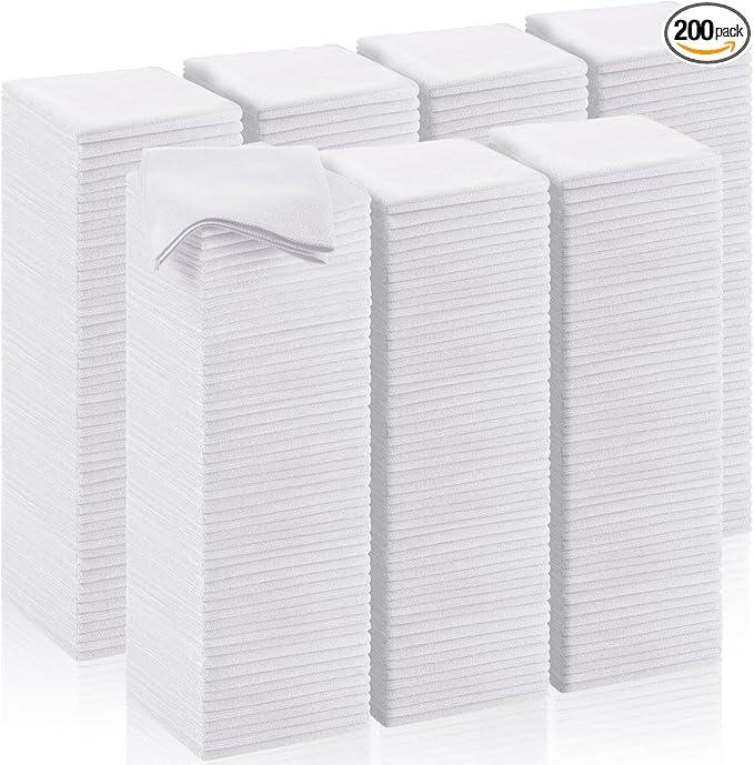 Oudain 200 Pcs Microfiber Cleaning Cloth 16x16 Inch Microfiber Towels for Car Ultra Absorbent Cleaning Rags Reusable Lint Free Streak Free Detailing Towel for Car Washing Drying Dusting (White)