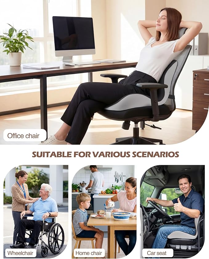 Office Chair Cushion for Tailbone & Low Back Pain Relief, Car and Truck Seat Cushion, Comfortable Foam and High Backrest, Suitable for Office Chairs, Cars, Trucks, and Home Chairs