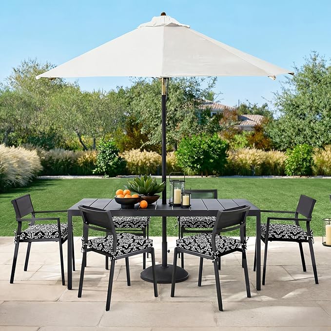 Basic Beyond Outdoor Chair Cushions Set of 6, Square Corner Outdoor Cushions for Patio Furniture, Water Resistant Patio Chair Cushions with 2 Ties, 18.5x16x3, Medallion