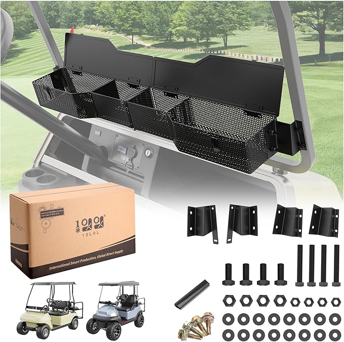 10L0L Golf Cart Front Inner Storage Utility Basket – Dash Storage Tray for Club Car DS & Precedent (2000-Up), Durable Steel with Anti-Rust Coating, Easy Installation