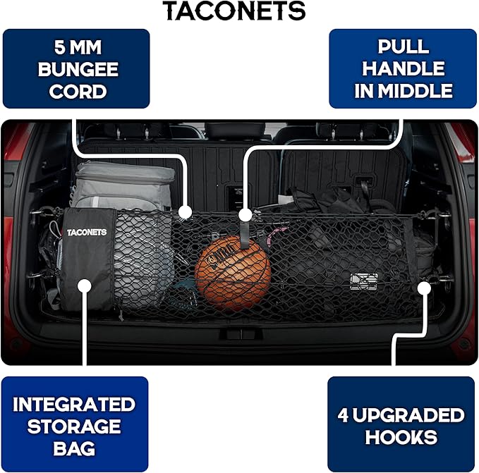 Envelope Cargo Net for Acadia/Traverse/Enclave - Fits 2024-Current - Upgraded 5mm Bungee - Integrated Storage Bag - Heavy Duty Hooks - Designed in USA