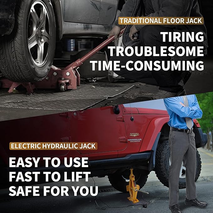 E-HEELP 3 Ton Electric Car Jack, 12V Automatic Scissor Lift Floor Jack with Impact Wrench Kit for Sedans, Lifting Range 4.72-14.57 Inches, 6600 lbs Load Capacity