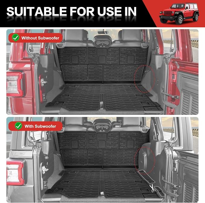 Cargo Liner with Seat Back Cover Fit for 2018-2025 Jeep Wrangler JL Unlimited 4 Door 4X4, Cargo Mat TPE Seat Back Protector for 2024 Jeep Wrangler JL/JLU Accessories(Cargo Mat+ Backrest Mats)