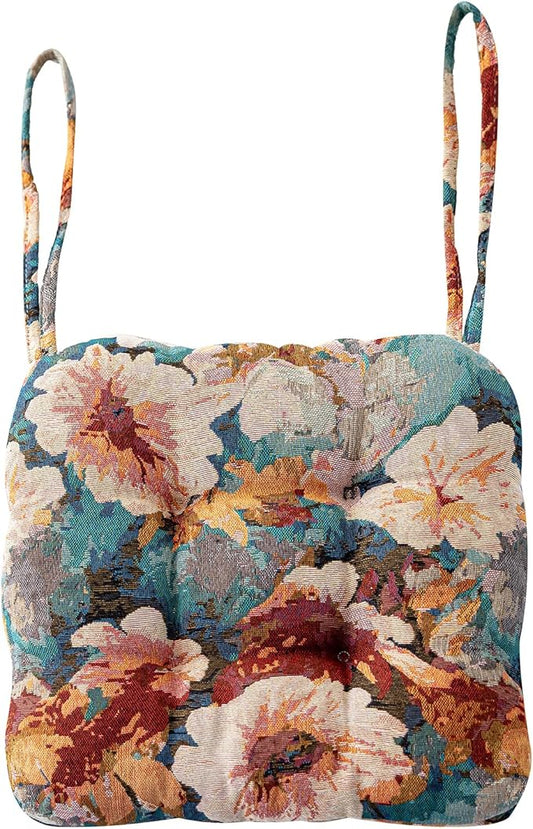 vctops Farmhouse Floral Print Chair Cushions with Ties U-Shaped Soft Comfortable Chair Pads Non Slip Seat Cushions for Indoor Dining Room and Kitchen Chairs (Flower E,16"x16")