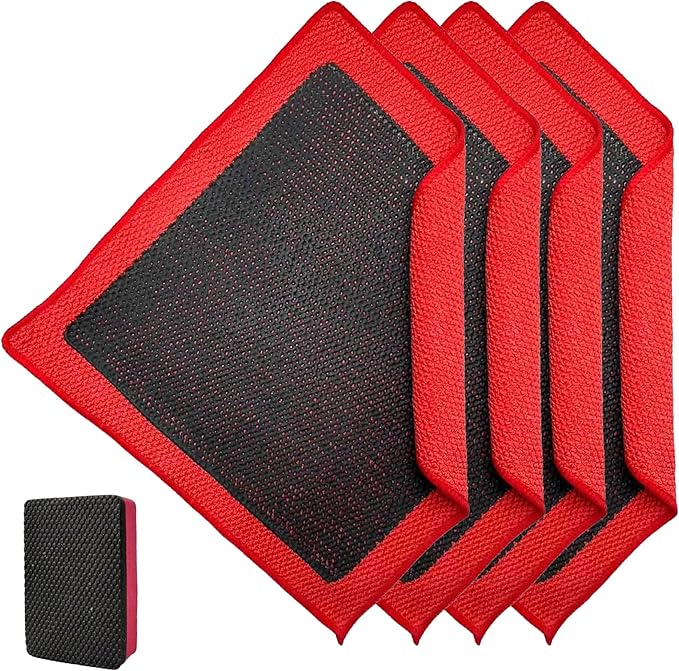 Upgrade Clay Towels and Pad Set 5PCS - Perforated Synthetic Decontamination Towel for Car Detailing, Cleaning & Release of Paint Contaminants, 4pcs Clay Bar Towels 12x12 Red, & 1pcs Red Pad