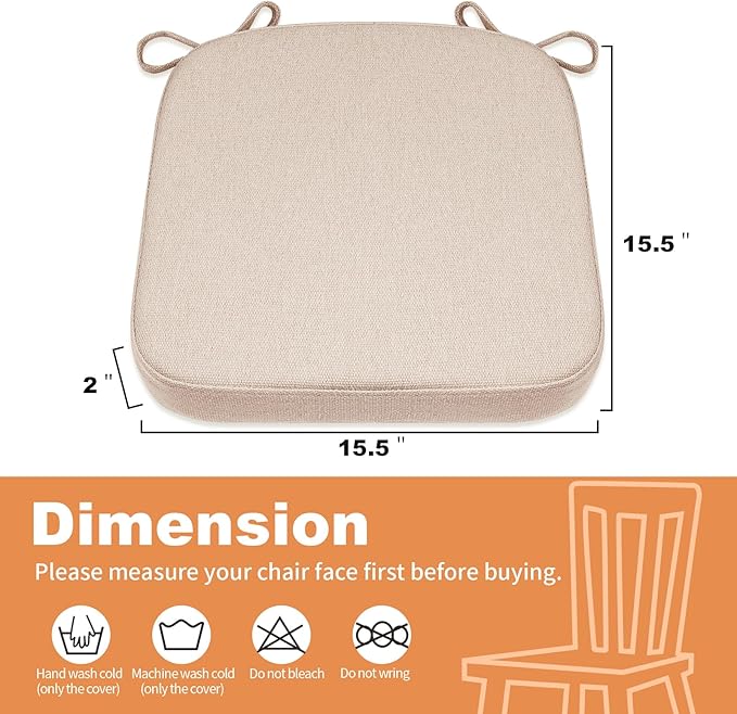 SINOSSO Memory Foam Chair Cushion for Folding Chair 1 Pcs, Thickened 2" Square Kitchen Chair Pad with Ties, Indoor Non-Slip Dining Chair Seat Cushion (1 Piece, Oatmeal Beige)