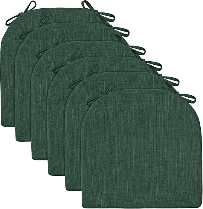 Wellsin Chair Cushions for Dining Chairs 6 Pack - Kitchen Chair Cushions with Ties and Non-Slip Backing - Dining Chair Pads 16"X16"X2", Dark Green