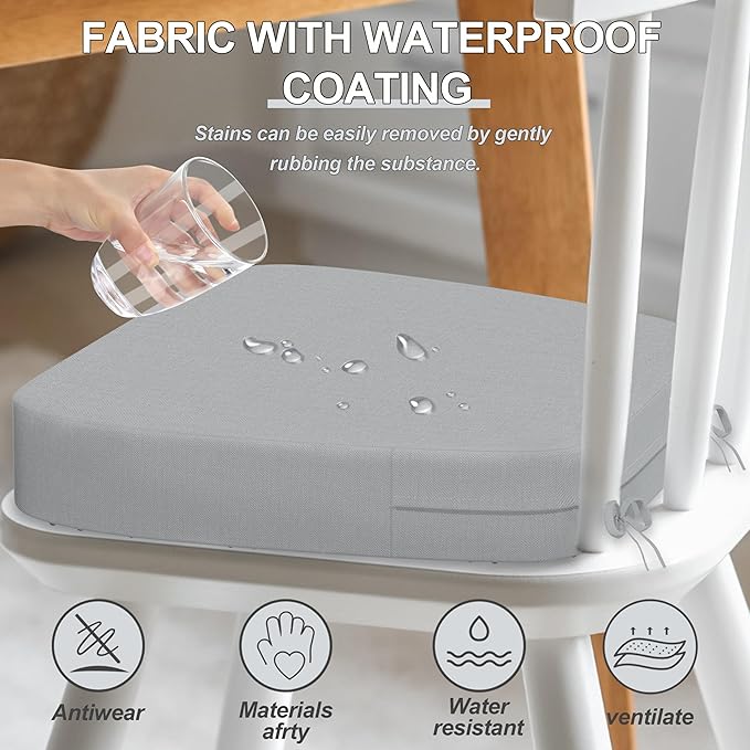 17'' x 16'' x 2.5"Thick Chair Cushions for Dining Chairs, 6 Pack WaterProof Easy Clean Kitchen Chair Pads with Ties and Non-Slip Backing - 30D High Elastic Foam Soft Kitchen Chair Cushions
