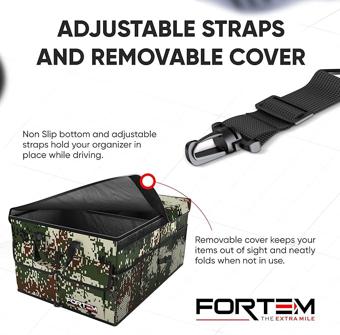 FORTEM Trunk Organizer For SUV Car Trunk Organizer, Foldable Storage, Car Accessories for Women Men, Collapsible Bag, 600D Oxford, Non Slip Bottom, Straps, Soft Cover (50L)