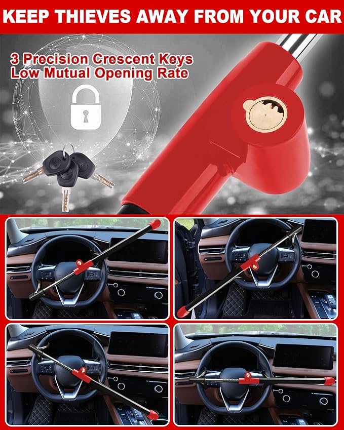 Tevlaphee Car Steering Wheel Lock Great Deterrent Adjustable Car Lock Steering Wheel Anti Theft Car Device for Vehicles,Trucks,Vans,SUVs (Black)