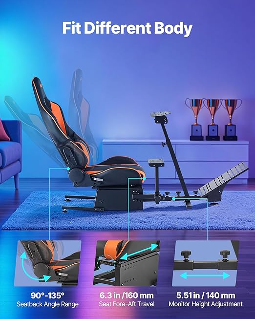 VEVOR Racing Wheel Stand, Heavy-Duty Simulator Cockpit Steering Wheel Stand, Fit Logitech G25, G27, G29, G920, G923, Thrustmaster T300RS, TX F458, T500RS, T3PA-PRO (F1/GT) and CSR Pedals