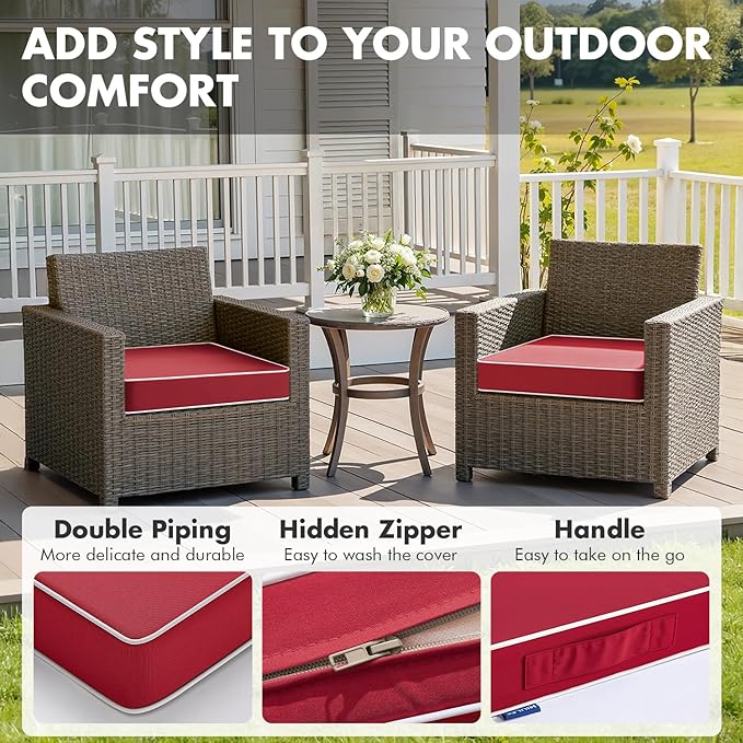 MIULEE Red 24 x 24 x 4 Outdoor Chair Cushions Waterproof Patio Chair Cushions with Adjustable Straps Set of 2 for Patio Furniture 3-Year Color Fastness Garden Sofa Couch