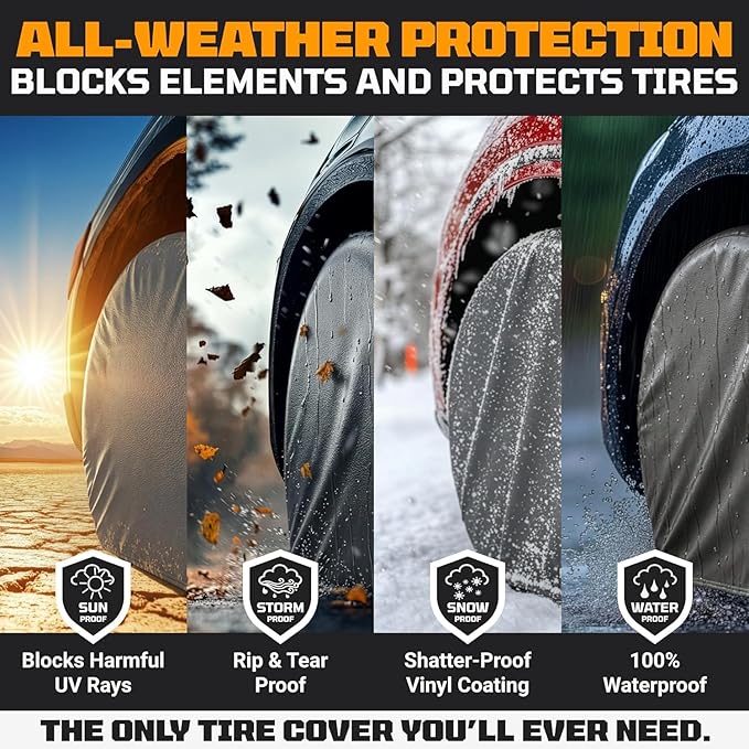 TIRESHIELD PRO Trailer Tire Covers (Set of 2) - Heavy Duty All-Weather UV-Resistant Protective Wheel Covers w/StormLock-System - Year-Round Protection for Your Trailer Tires w/ 29-31.75" Diameter