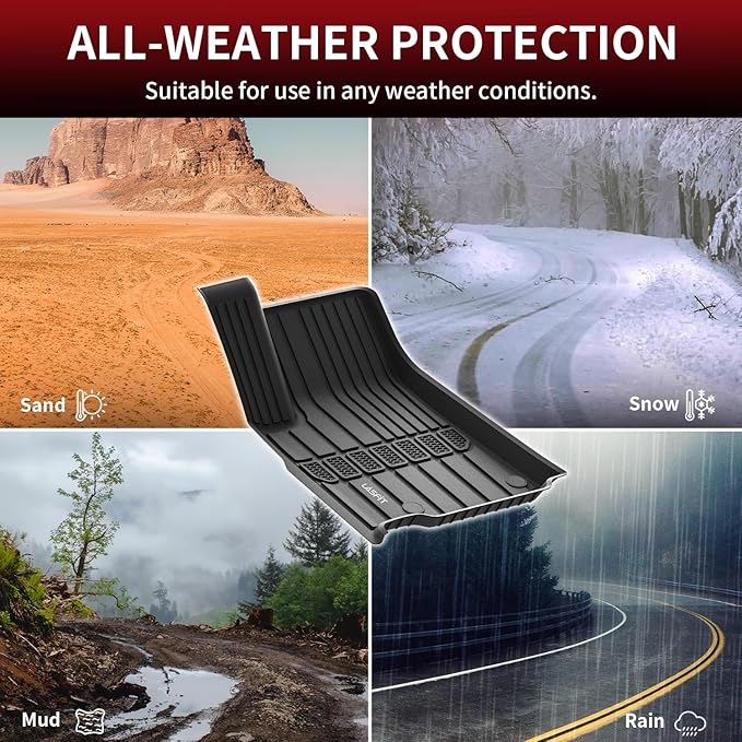 LASFIT Floor Mats for Jeep Grand Cherokee L 2021-2025 2026 7 Seat (NOT Fit for 6-Passenger) All Weather TPE Custom Fit Car Mats Floor Liners 1st & 2nd & 3th Row, Black