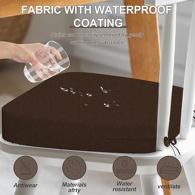 17'' x 16'' x 2.5"Thick Chair Cushions for Dining Chairs, 8 Pack WaterProof Easy Clean Kitchen Chair Pads with Ties and Non-Slip Backing - 30D High Elastic Foam Soft Kitchen Chair Cushions