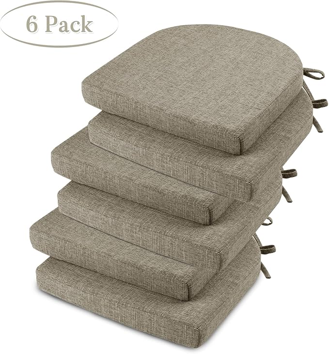 Basic Beyond Chair Cushions for Dining Chairs 6 Pack, Kitchen Chair Cushions with Ties and Non Slip Backing, 16 x 16 inches Chair Pads for Dining Chairs (Khaki)